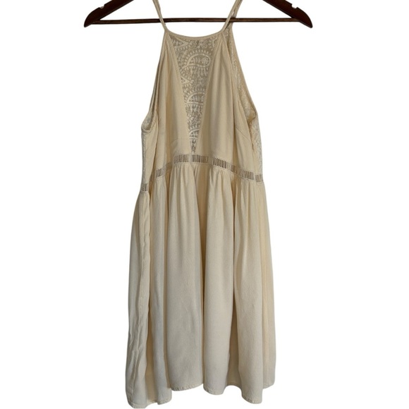 Ivory/Cream halter neck, lace-trimmed V-shaped Summer Mini Dress Woman’s Size 8 - Picture 1 of 10